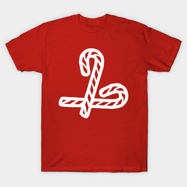 White Line Two Candy Canes for Christmas T-Shirt by ellenhenryart